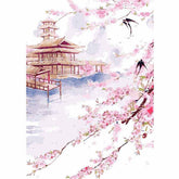 Painting by Numbers China Cherry Blossom Pagoda Landscape